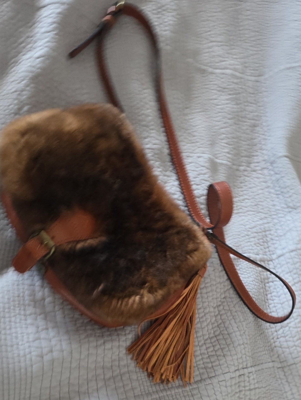 Patricia Nash Brown Fur Leather Crossbody with Tassel Accents